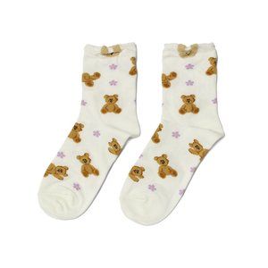 Teddy Bear Crew Socks - White - DRIKOR